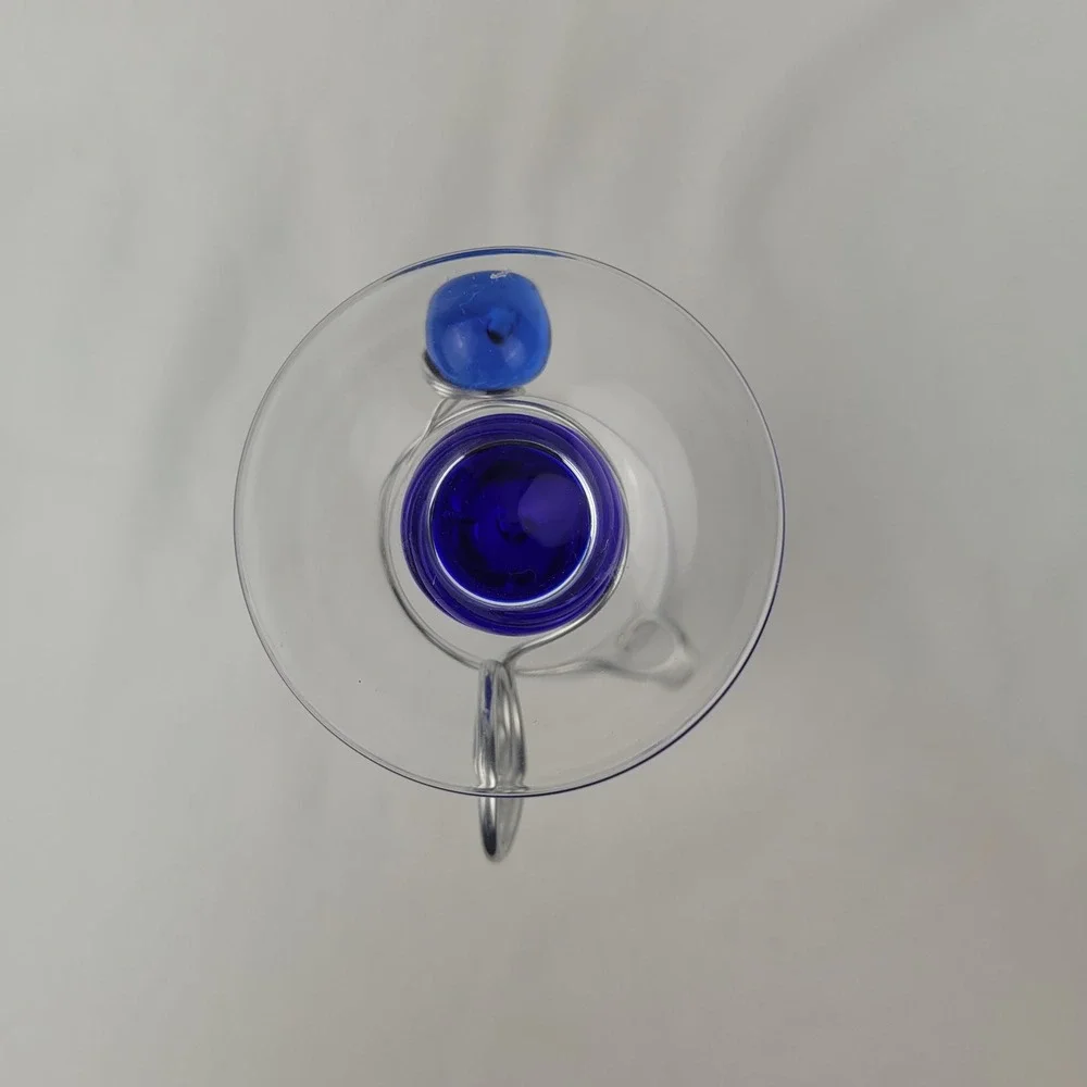 Art Glass Vase Cobalt Blue Twisted Stem Silver Wire Wrap Spiral